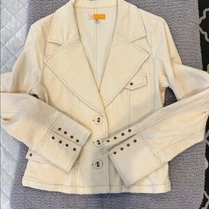 Tulle Cream Notch-Lapel Blazer with Stud Cuff Accents